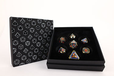 lets play games dice LPG Dice Set - Metal RPG Concentric Red/Blue/Gold
